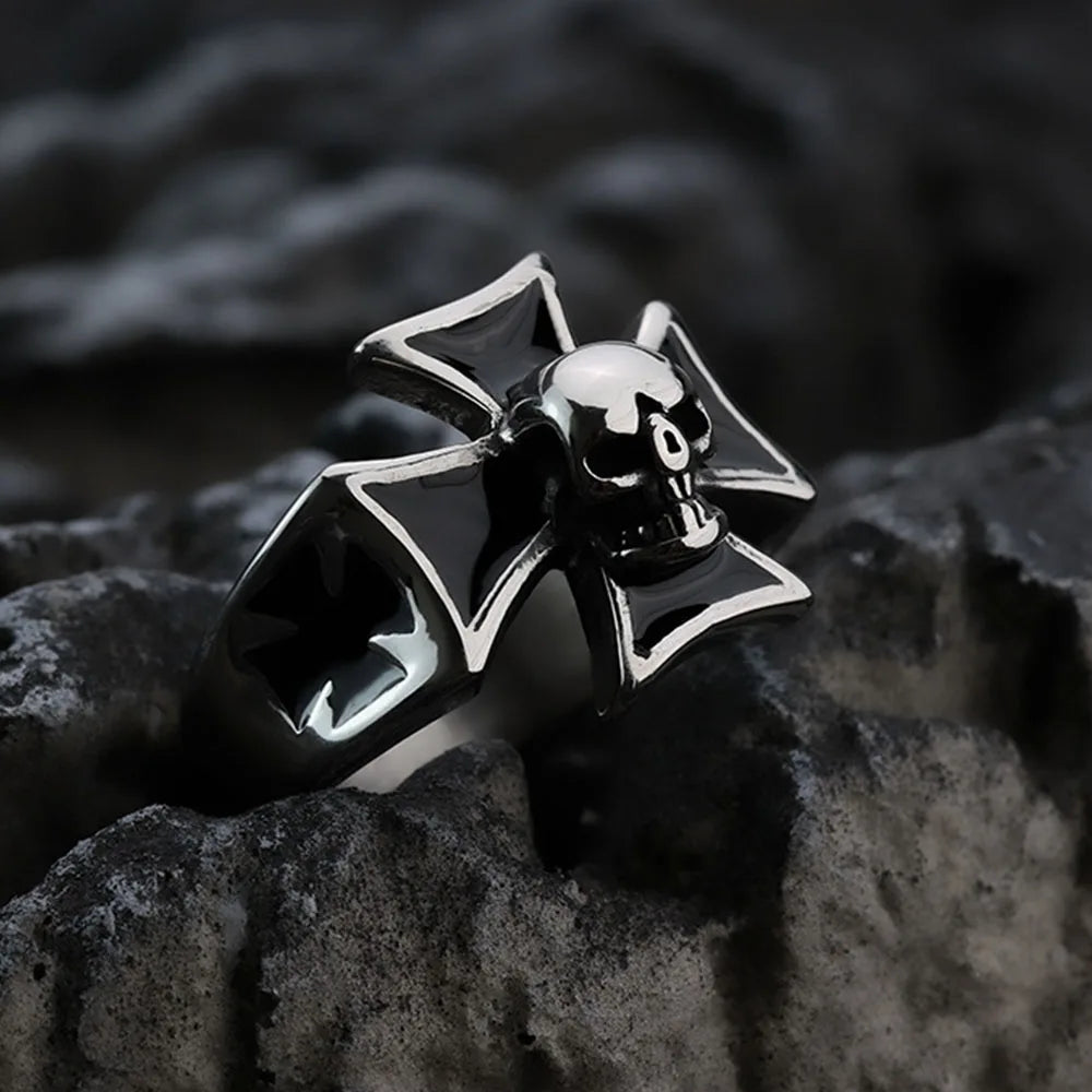 European and American vintage cross skull personality ring no rust men's titanium steel ring jewellery wholesale