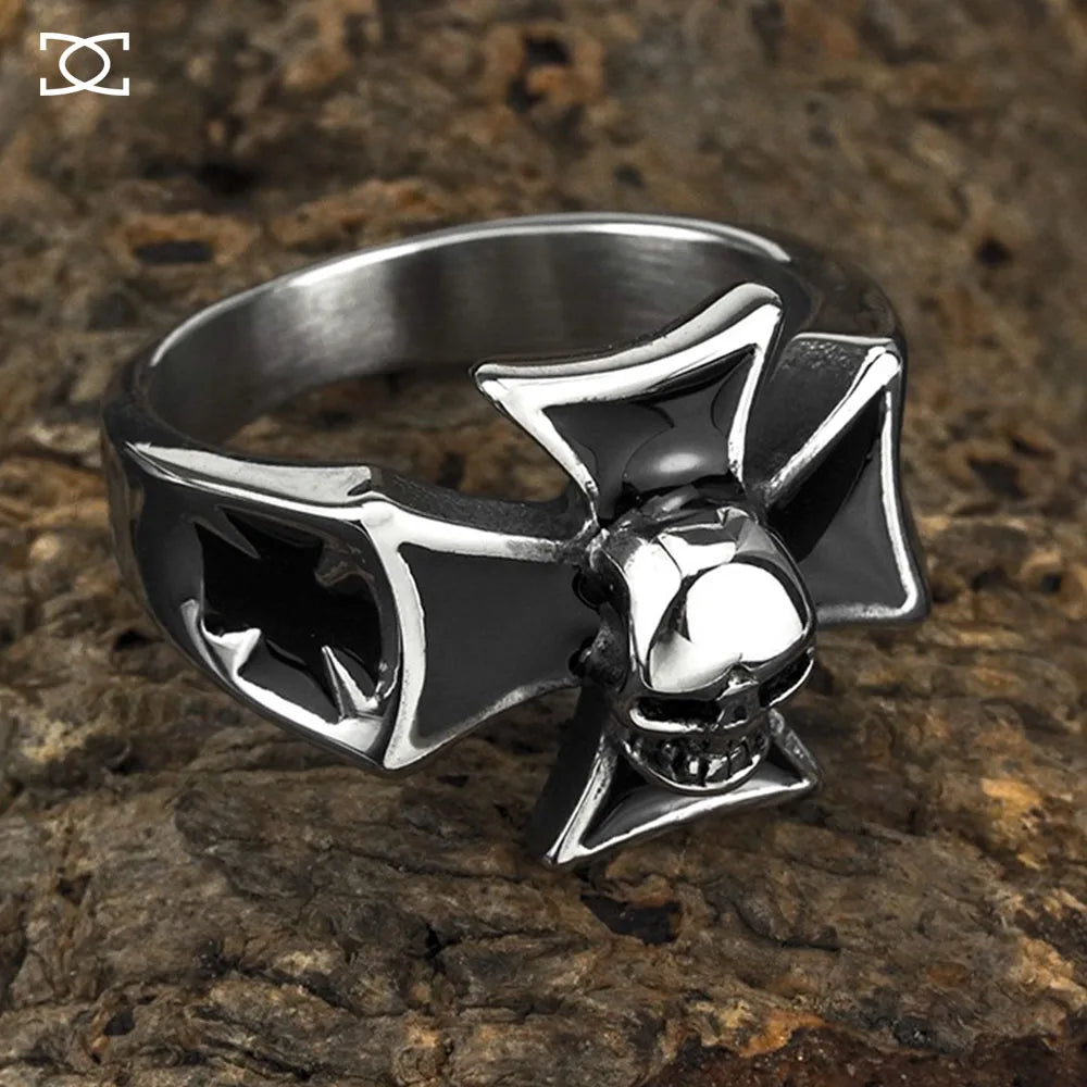 European and American vintage cross skull personality ring no rust men's titanium steel ring jewellery wholesale