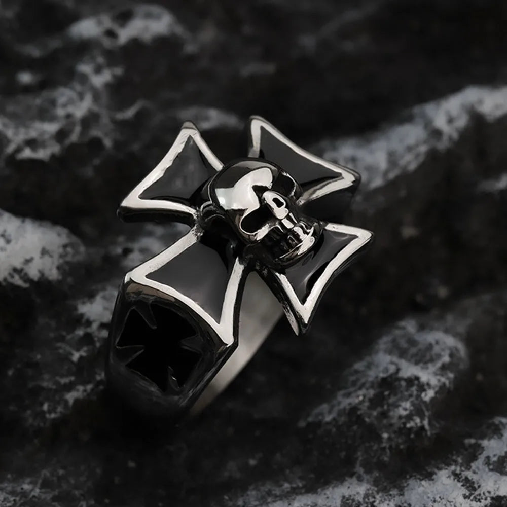 European and American vintage cross skull personality ring no rust men's titanium steel ring jewellery wholesale
