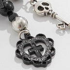IngeSight.Z New Goth Black Bowknot Keychain Women 2024 Classic Cross Love Heart Key Ring Ladies Halloween Jewelry Gift