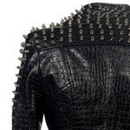Winter multi rivet short PU leather coat long sleeve jacket fashion women punk Rock black leather clothing