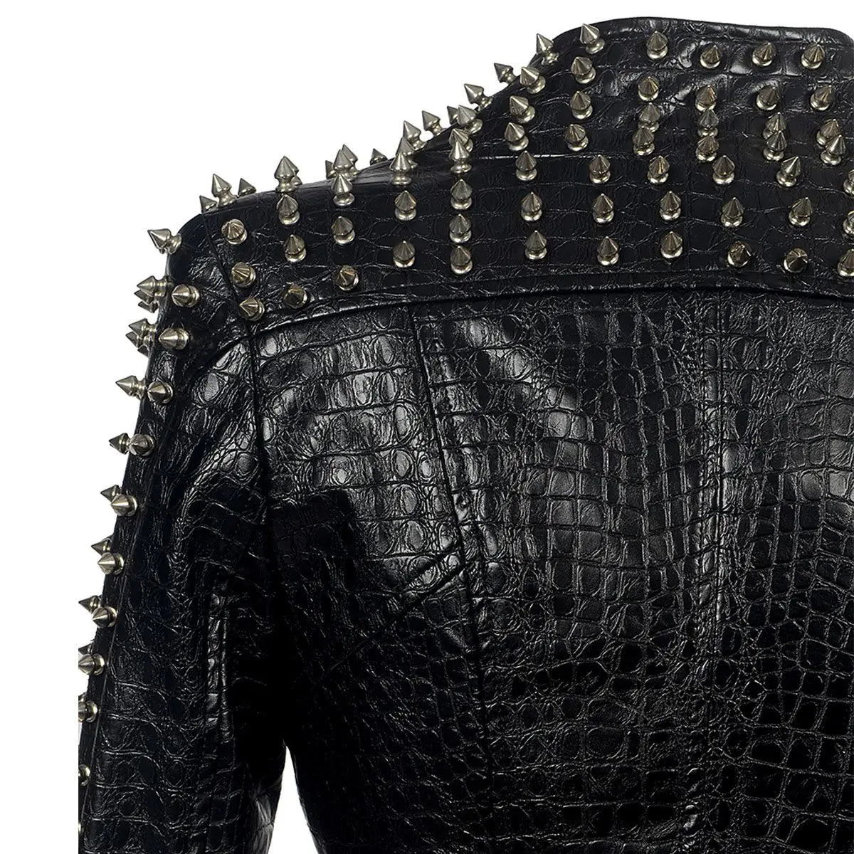 Winter multi rivet short PU leather coat long sleeve jacket fashion women punk Rock black leather clothing