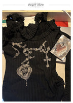 Karrcat Grunge Aesthetics Knitted Tops Vintage Off Shoulder Tattoo Print T-shirt Wasteland Punk Black Ribbed Tee Shirt Gothic