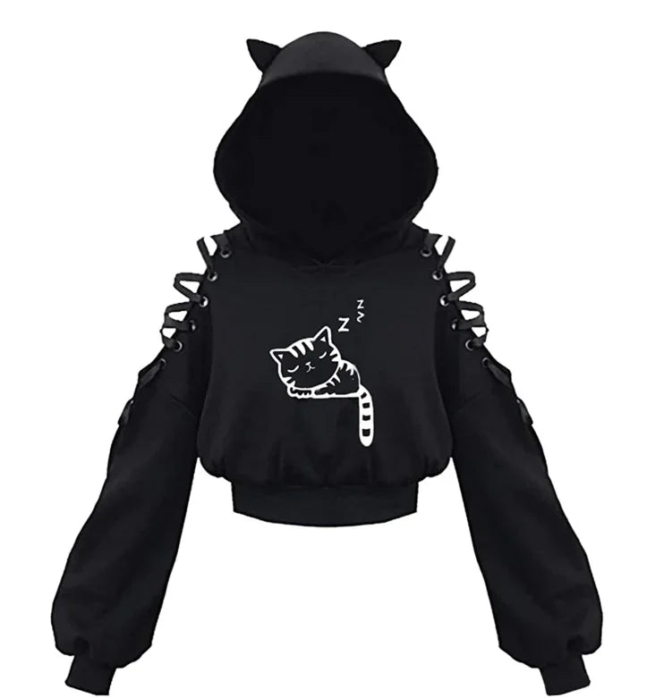 Women's Clothes Solid Color Gothic Hoddies Women's Sweatshirt Hollow Out Long Sleeve Hodded Casual Pullover Summer Autumn Y2k