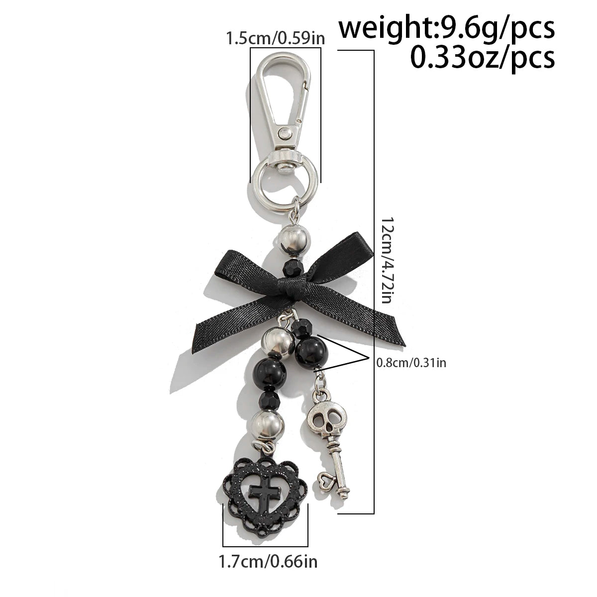 IngeSight.Z New Goth Black Bowknot Keychain Women 2024 Classic Cross Love Heart Key Ring Ladies Halloween Jewelry Gift