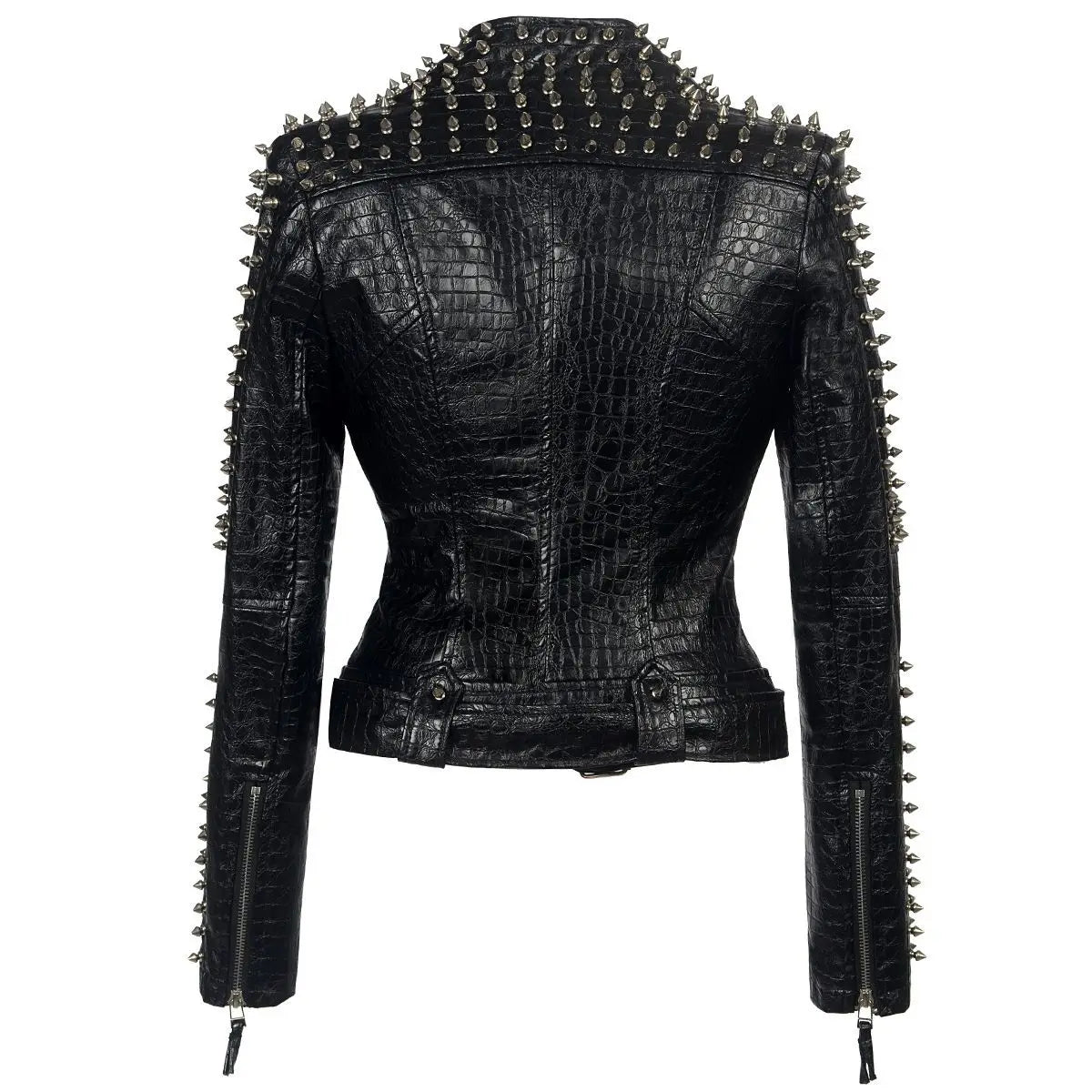 Winter multi rivet short PU leather coat long sleeve jacket fashion women punk Rock black leather clothing