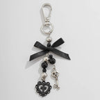 IngeSight.Z New Goth Black Bowknot Keychain Women 2024 Classic Cross Love Heart Key Ring Ladies Halloween Jewelry Gift